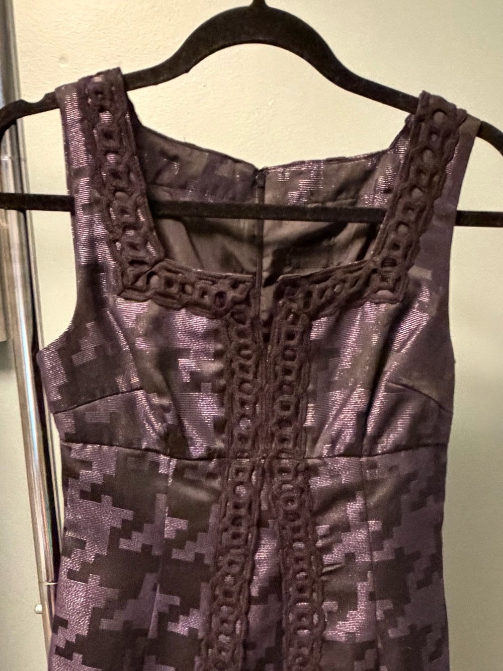 Anna Sui Metallic Purple Sleeveless Dress with Braided Trim